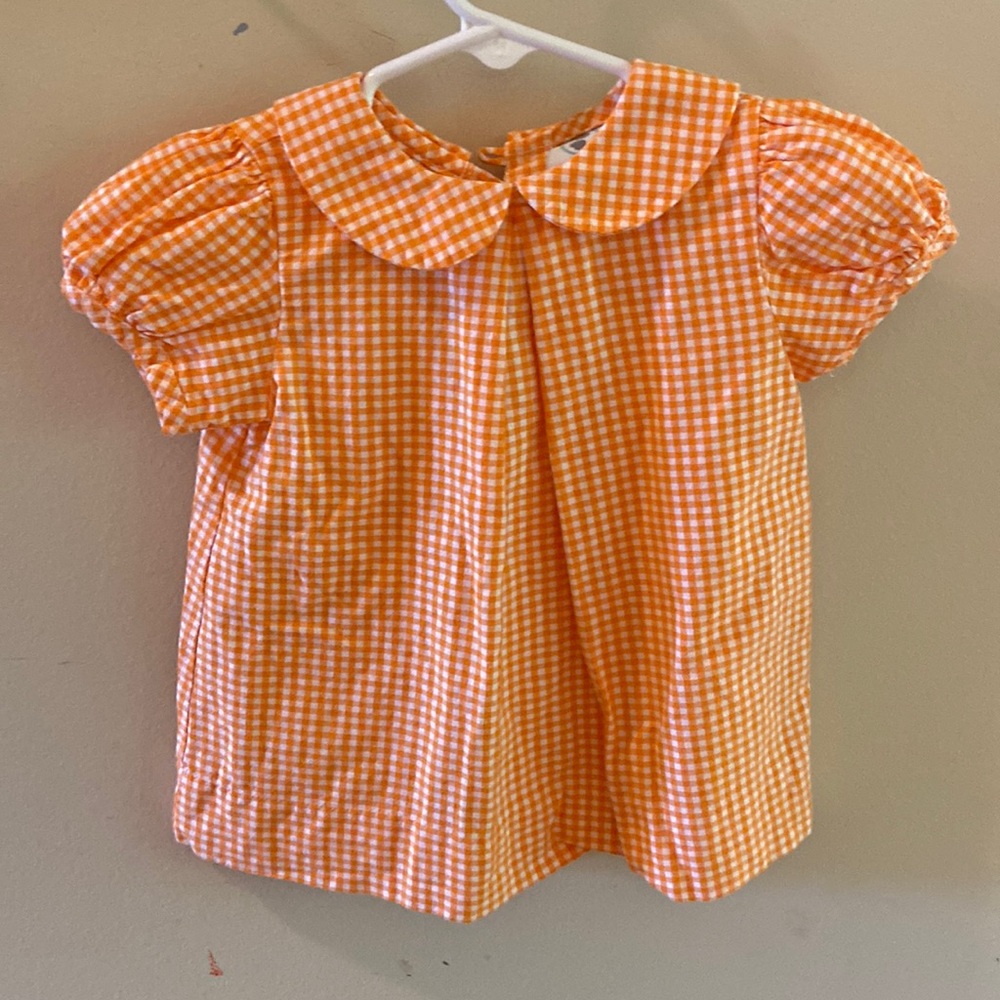 Laroque mini gingham orange dress 12 mo